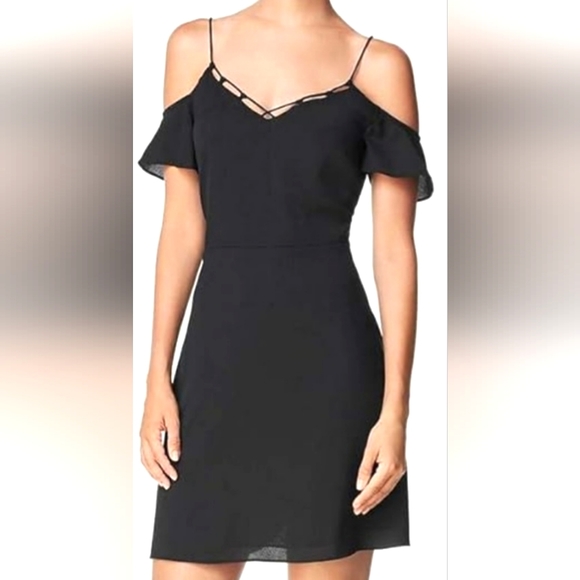 Nwt Cooper & Ella Black Dress Spaghetti Straps Off the Cold Shoulder Knot Detail - Picture 2 of 8